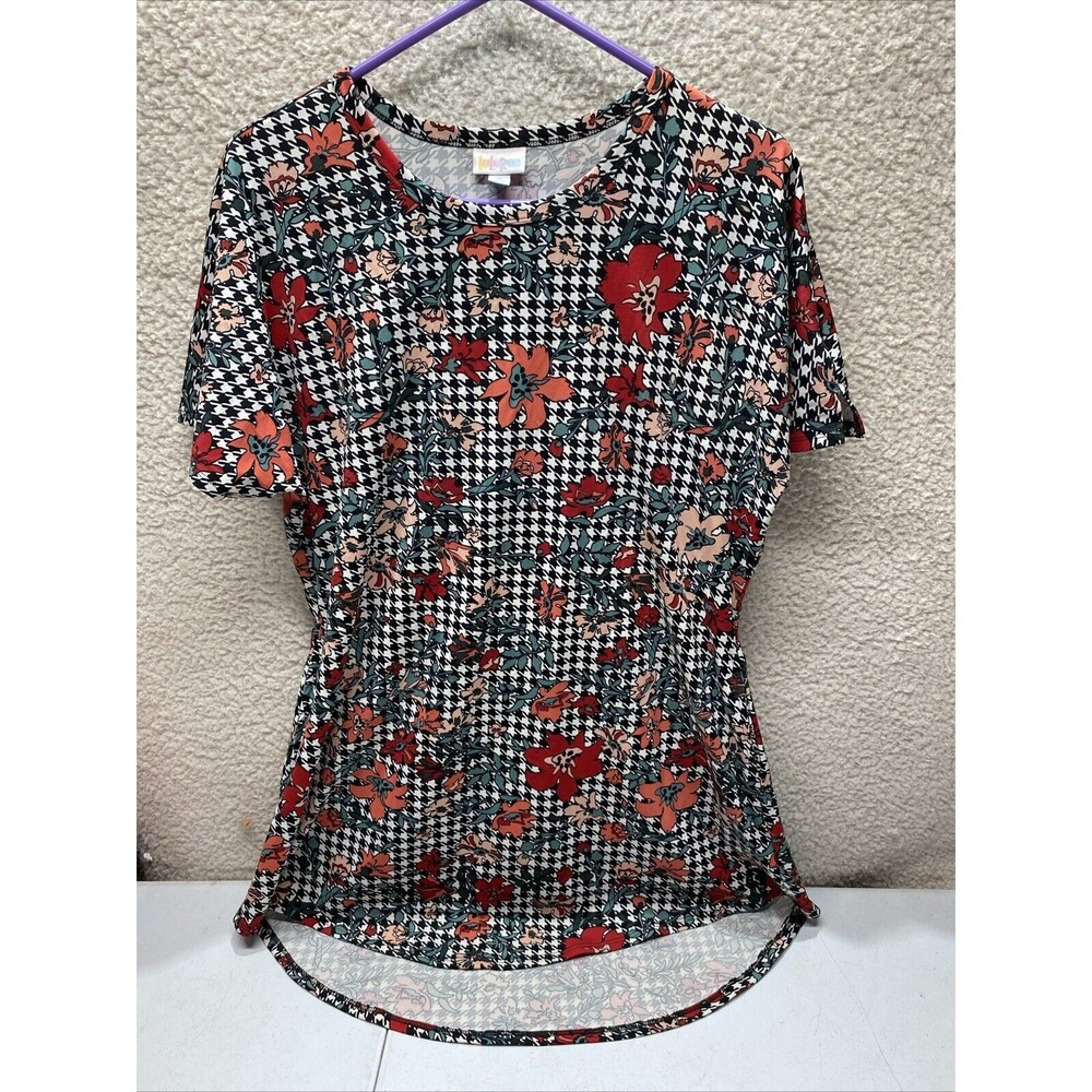 Marly Lularoe Dress Black White Houndstooth Floral Knee Length  XL Unicorn